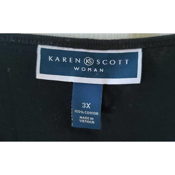 KAREN SCOTT WOMAN TOP BLACK EYELET 3/4 SLEEVE SWEATER - Picture 3 of 4